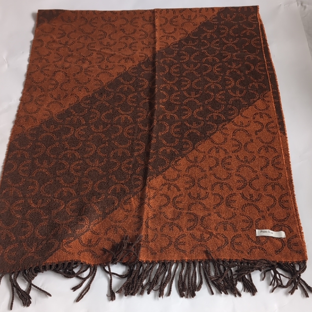 Perry Ellis Rectangular Orange Brown Patterned Scarf